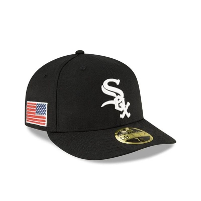 Black Chicago White Sox Hat - New Era MLB Crystals from Swarovski Flag Low Profile 59FIFTY Fitted Caps USA6251398